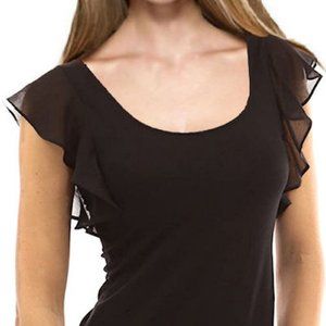 Pattyboutik Scoop Neck Flutter Mesh Sleeve Top Tee XL Black NWT Tags New